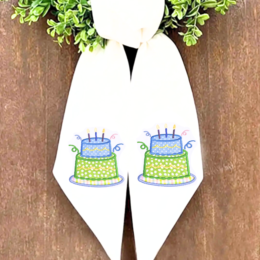 Embroidered Birthday Cake Wreath Sash – Festive Door Decor for Celebrations