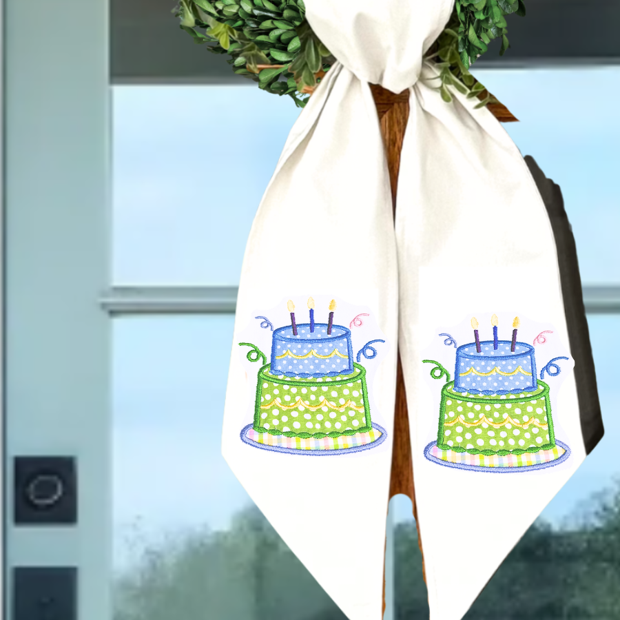 Embroidered Birthday Cake Wreath Sash – Festive Door Decor for Celebrations