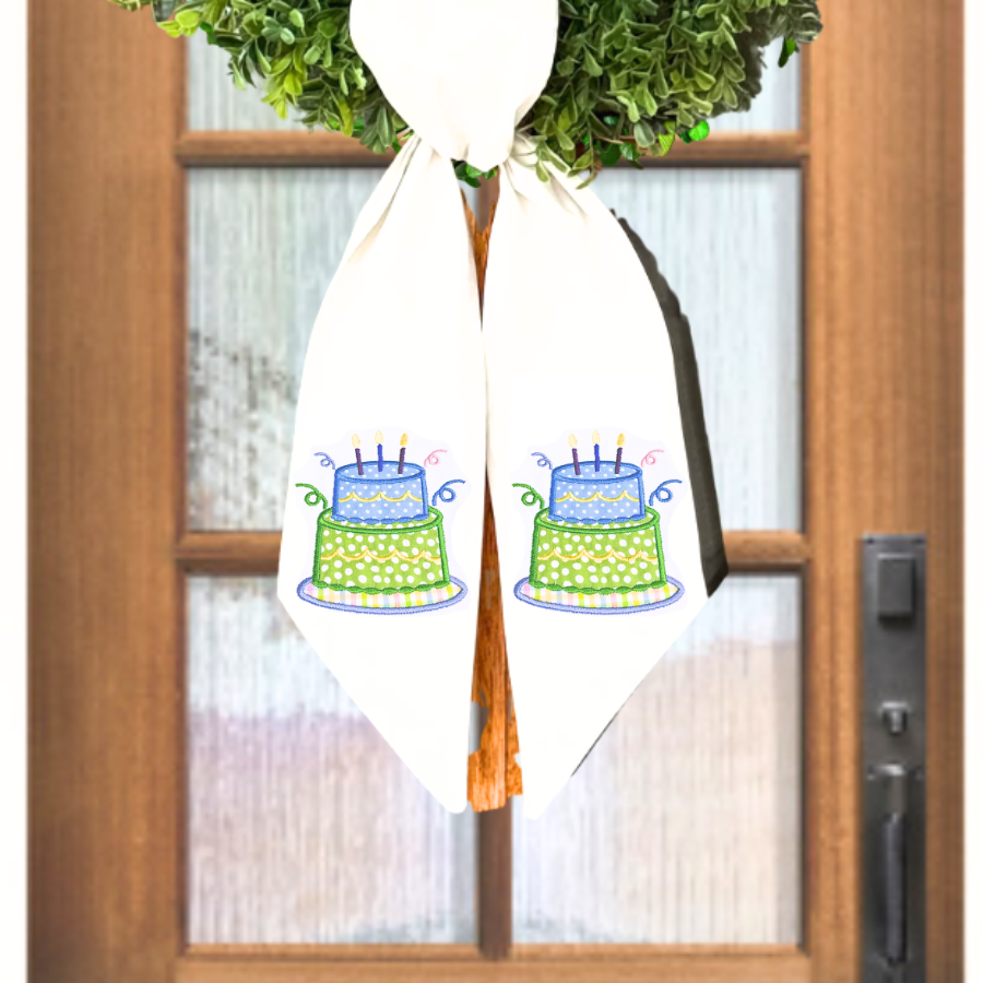 Embroidered Birthday Cake Wreath Sash – Festive Door Decor for Celebrations