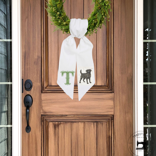 Custom Dog & Monogram Wreath Sash – Personalized Front Door Accent