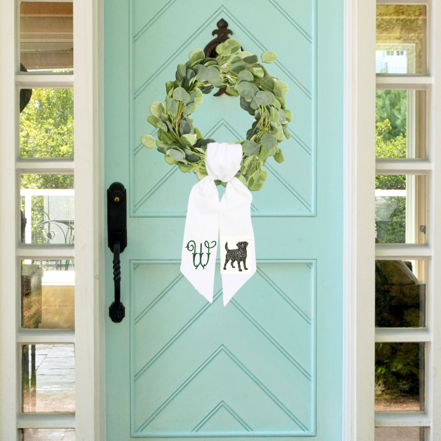 Personalized Black Lab Wreath Sash with Monogram – Cotton & Canvas, 54" × 5"