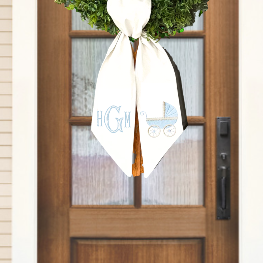 Personalized Baby Boy Wreath Sash – Monogrammed Baby Carriage Door Décor