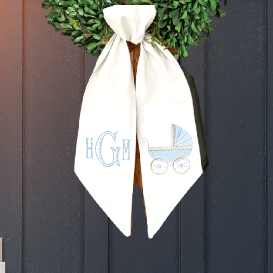 Personalized Baby Boy Wreath Sash – Monogrammed Baby Carriage Door Décor