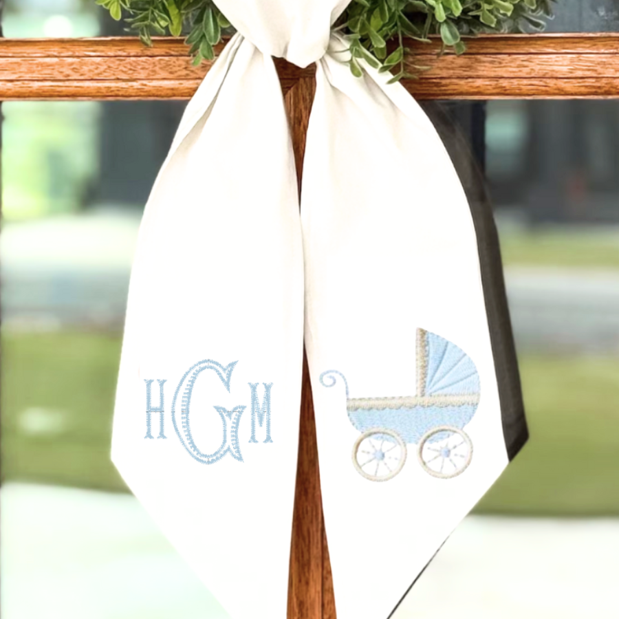 Personalized Baby Boy Wreath Sash – Monogrammed Baby Carriage Door Décor