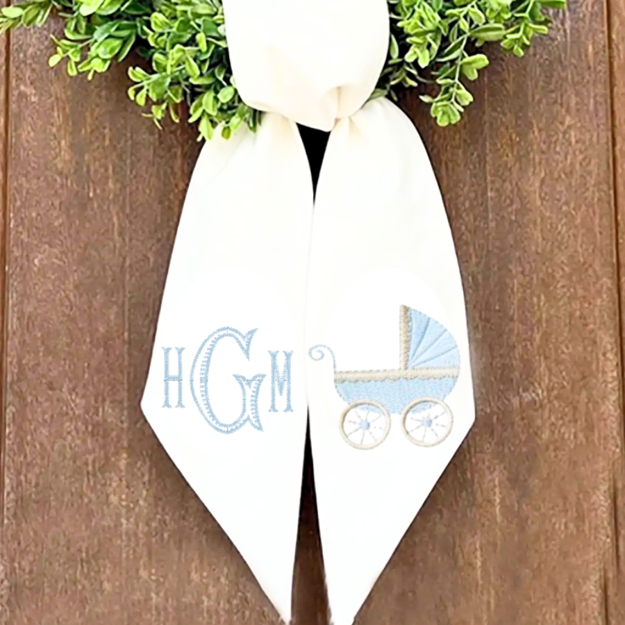 Personalized Baby Boy Wreath Sash – Monogrammed Baby Carriage Door Décor