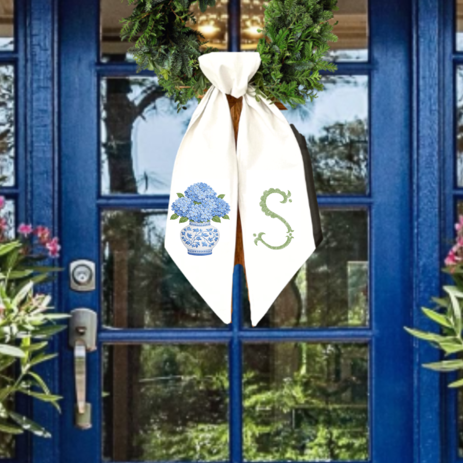 Personalized Blue Hydrangea Wreath Sash