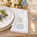 Personalized Blue Pumpkin Monogram Dinner Napkins | Embroidered Fall Table Linens