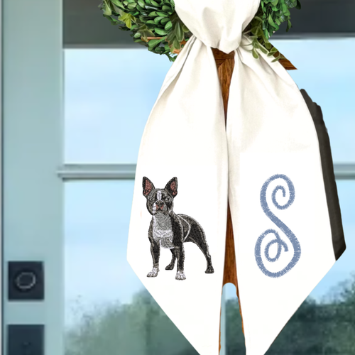 Boston Terrier Wreath Sash | Personalized Embroidered Dog Wreath Sash