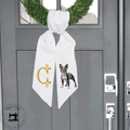 Personalized Boston Terrier Embroidered Wreath Sash — Cotton & Canvas Door Décor (54" × 5")