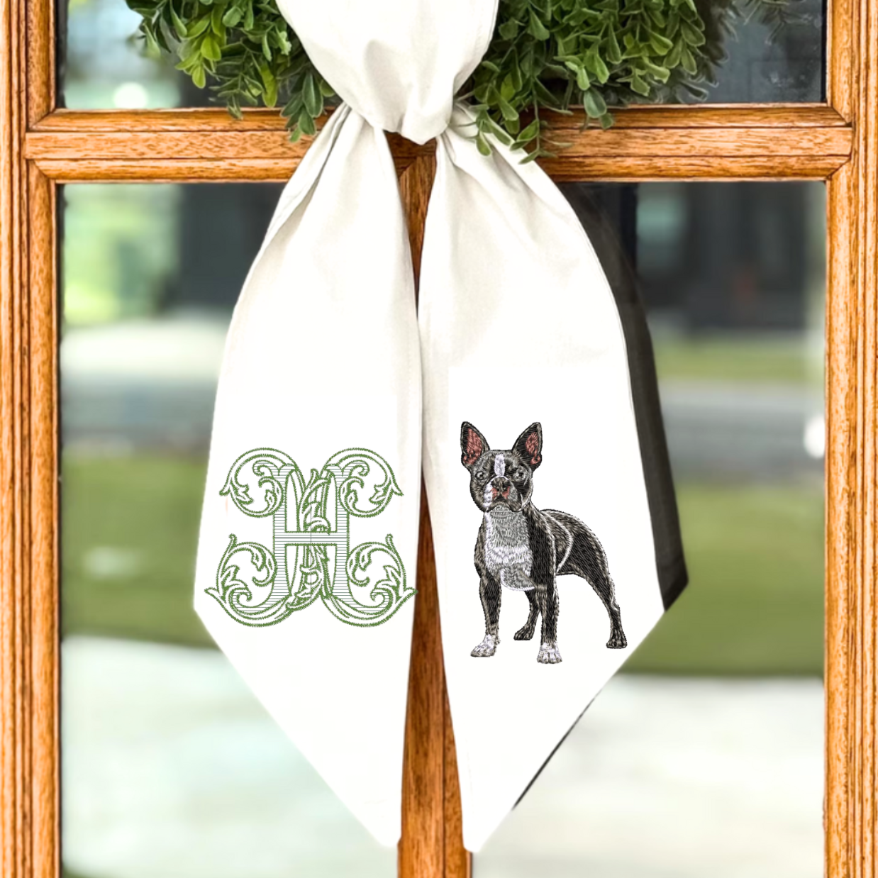 Vintage Vine Monogram Wreath Sash | Embroidered Door Decor