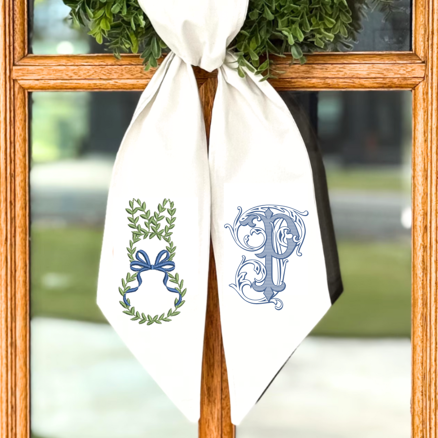 Personalized Greenery Bunny Wreath Sash – Monogrammed Spring & Easter Door Décor