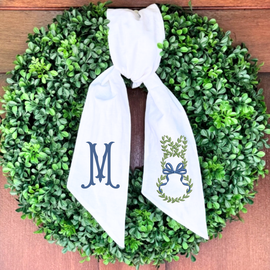 Personalized Greenery Bunny Wreath Sash – Monogrammed Spring & Easter Door Décor