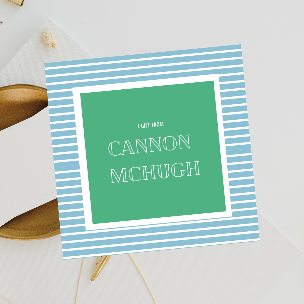 Blue Striped Personalized Gift Tag – “A Gift From” Square Card