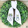 Personalized Chinoiserie Easter Wreath Sash | Monogram Bunny & Ginger Jar Embroidery