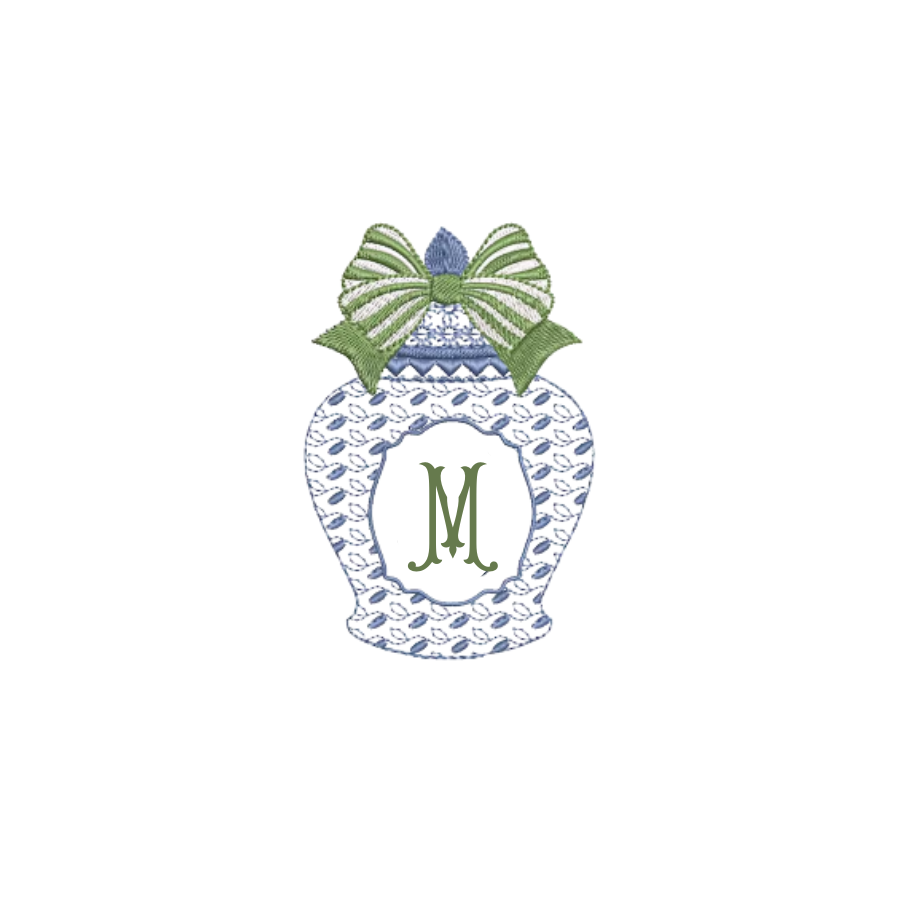 Personalized Chinoiserie Easter Wreath Sash | Monogram Bunny & Ginger Jar Embroidery
