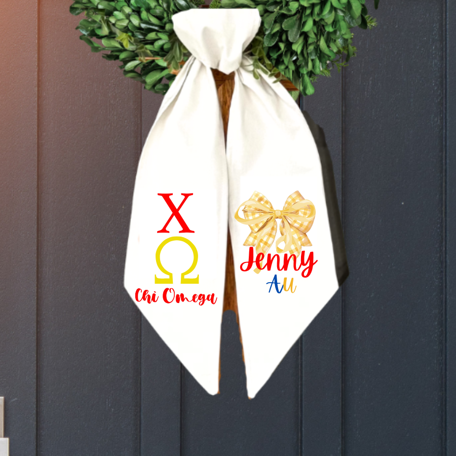 Chi Omega Wreath Sash | Personalized Sorority Wreath Sash | Custom Greek Door Hanger | Recruitment Gift
