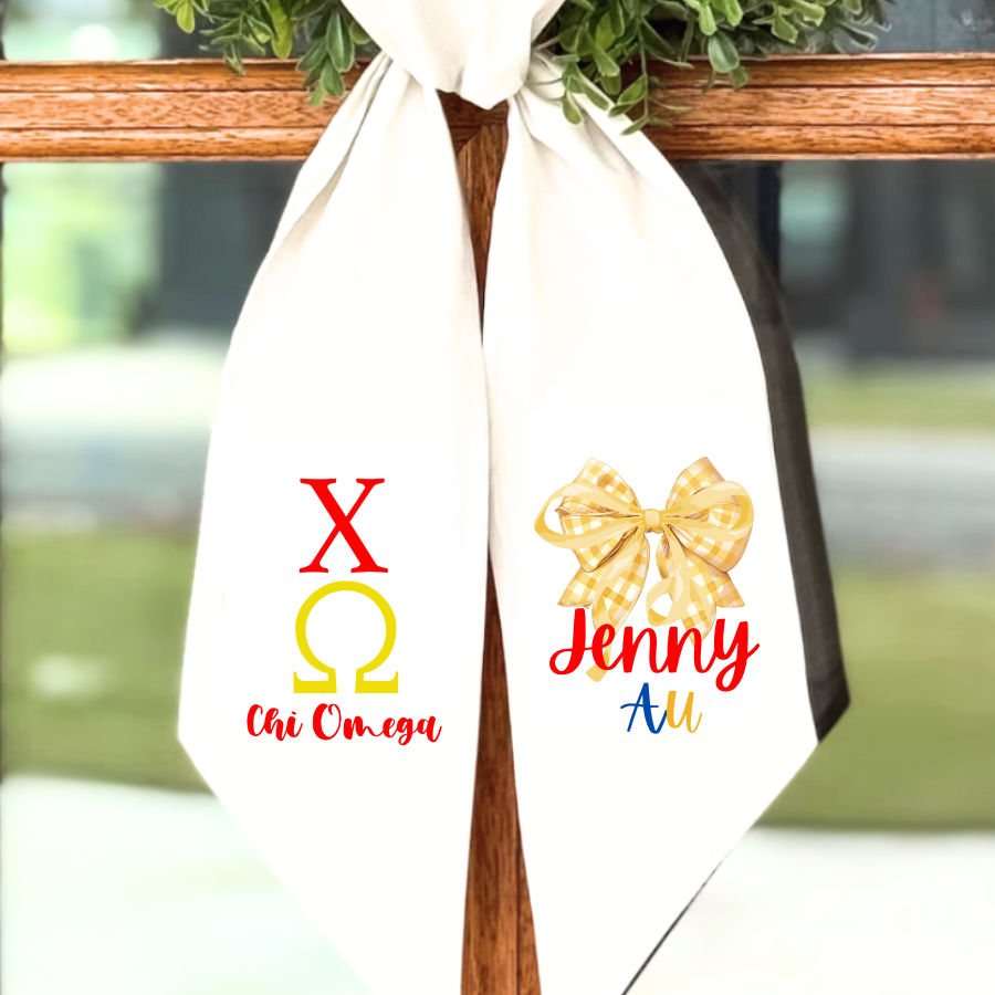 Chi Omega Wreath Sash | Personalized Sorority Wreath Sash | Custom Greek Door Hanger | Recruitment Gift