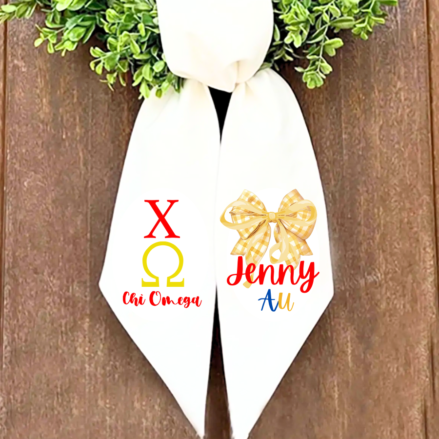 Chi Omega Wreath Sash | Personalized Sorority Wreath Sash | Custom Greek Door Hanger | Recruitment Gift