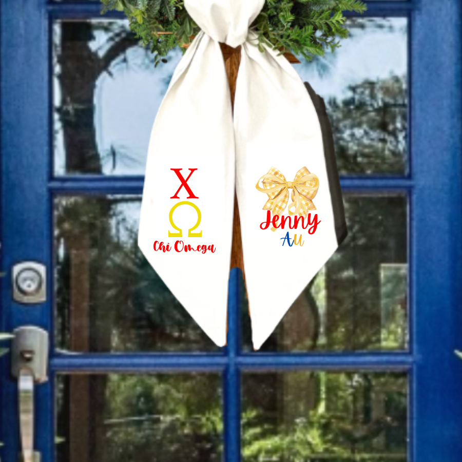 Chi Omega Wreath Sash | Personalized Sorority Wreath Sash | Custom Greek Door Hanger | Recruitment Gift