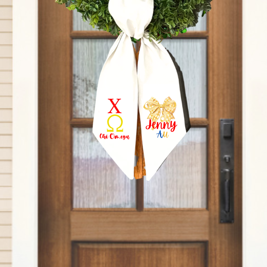 Chi Omega Wreath Sash | Personalized Sorority Wreath Sash | Custom Greek Door Hanger | Recruitment Gift
