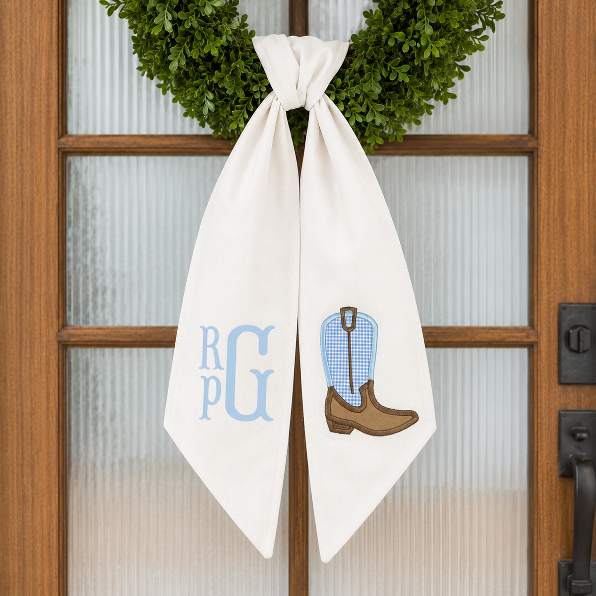 Personalized Baby Boy Cowboy Boot Wreath Sash | Western Nursery Decor | Custom Monogram Wreath Sash | Baby Announcement Gift