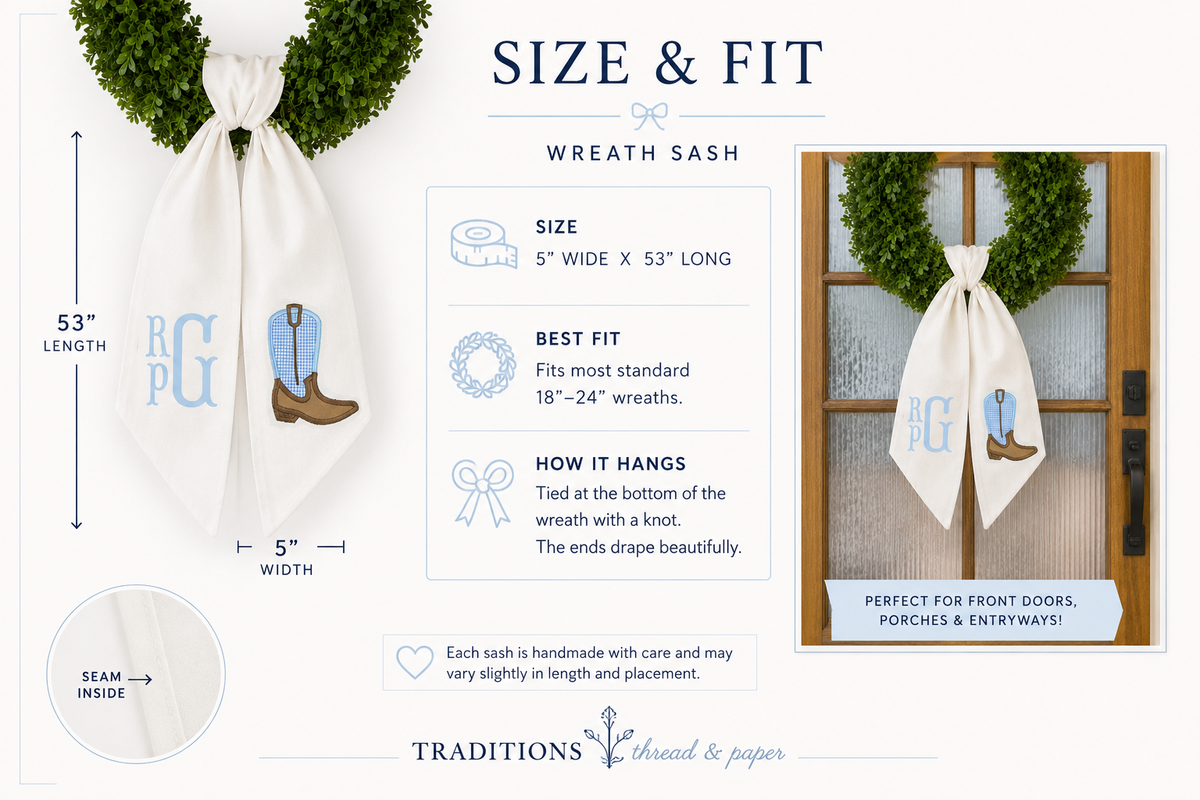Personalized Baby Boy Cowboy Boot Wreath Sash | Western Nursery Decor | Custom Monogram Wreath Sash | Baby Announcement Gift