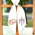 He Is Risen Wreath Sash – Christian Easter Door Décor with Cross & Crown of Thorns Embroidery