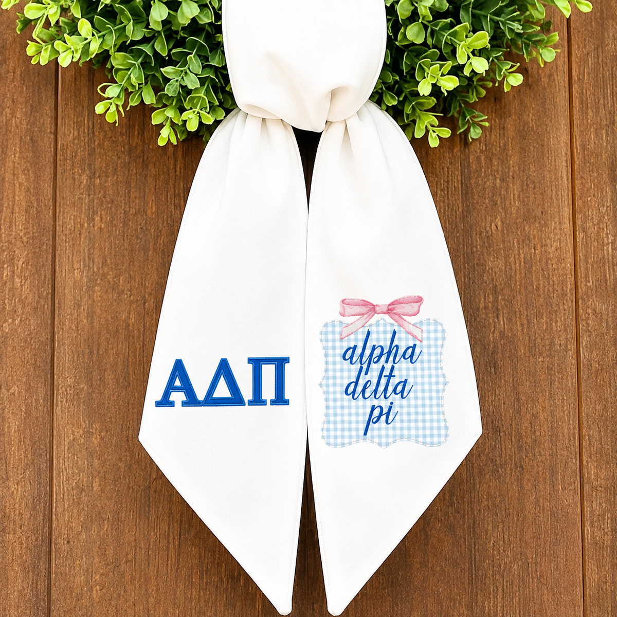 Personalized Sorority Wreath Sash, Custom Greek Letters, Choose Your Sorority and Fabric