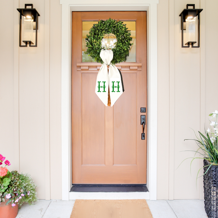 Embroidered  French Fishtail Monogram Wreath Sash