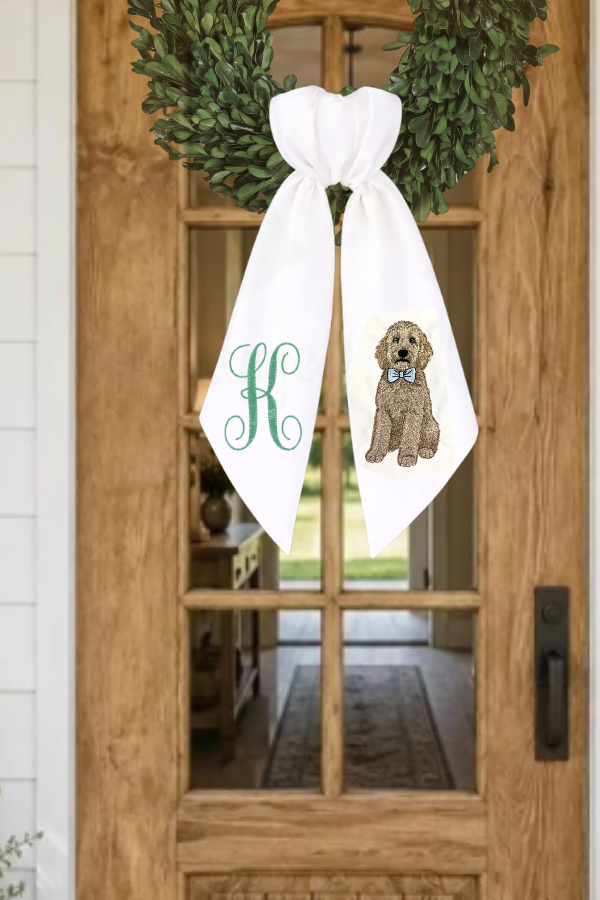Golden Doodle Monogram Wreath Sash