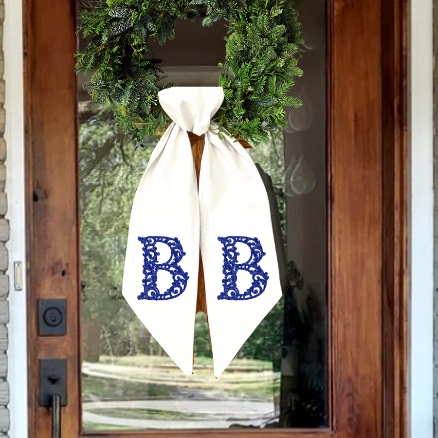 Floral Script Monogram Wreath Sash