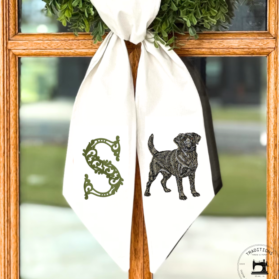 Custom Dog & Monogram Wreath Sash – Personalized Front Door Accent