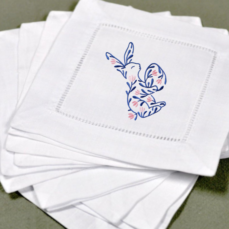 Floral Bunny Embroidered Cloth Napkin