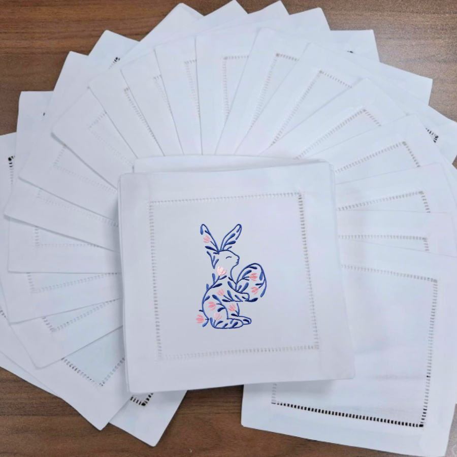 Floral Bunny Embroidered Cloth Napkin