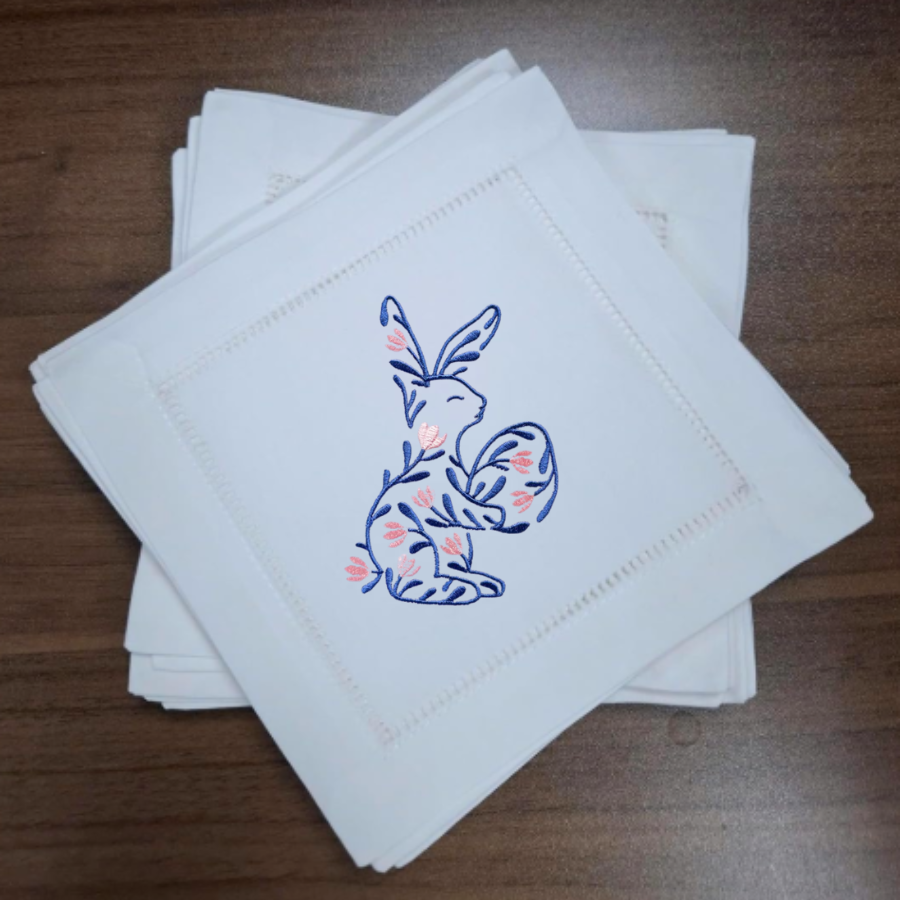 Floral Bunny Embroidered Cloth Napkin