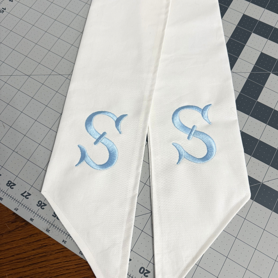 Embroidered  French Fishtail Monogram Wreath Sash