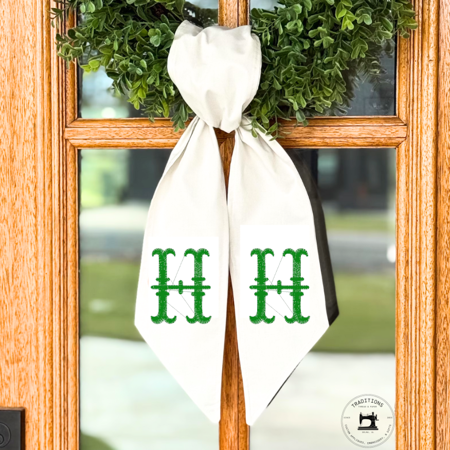 Embroidered  French Fishtail Monogram Wreath Sash