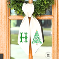 Embroidered Monogram & Christmas Tree Wreath Sash – Personalized Holiday Door Décor
