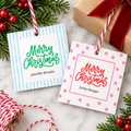 Personalized Christmas Gift Tags | Pink Polka Dot & Blue Stripe | Set of 24