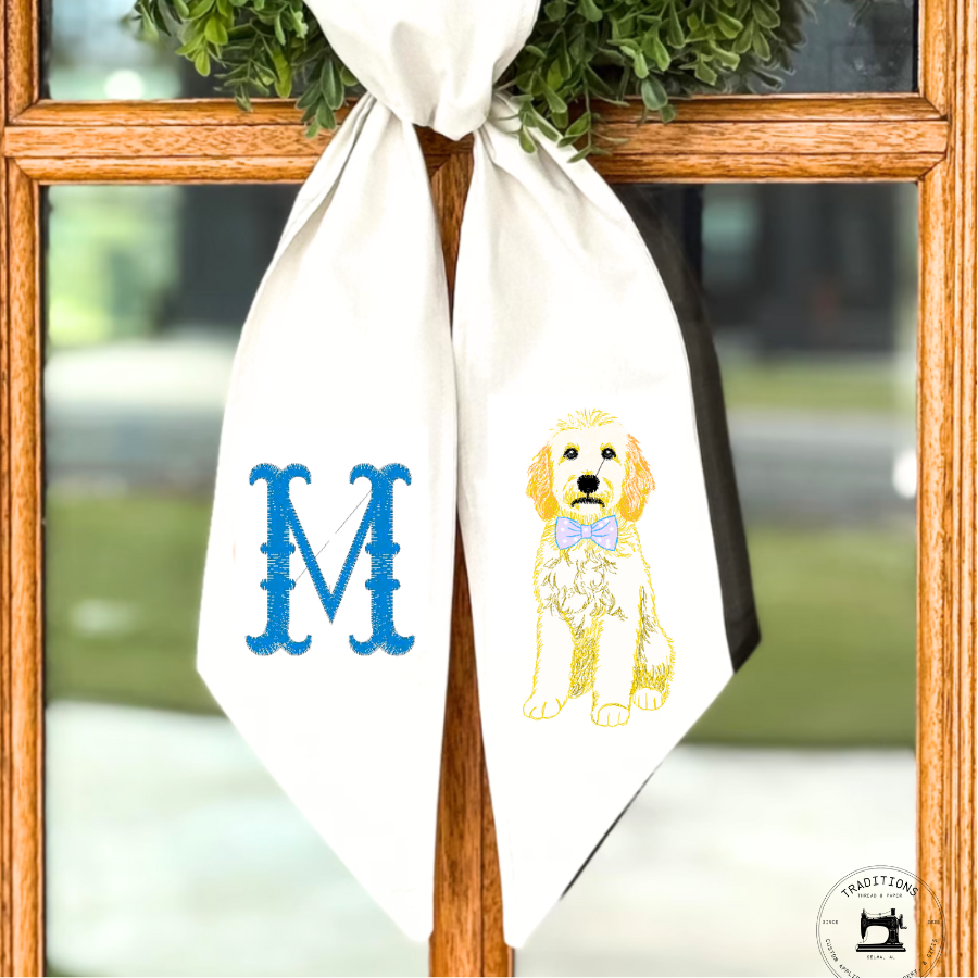 Golden Doodle Monogram Wreath Sash