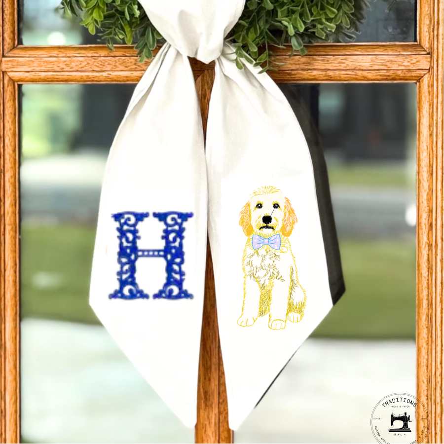 Golden Doodle Monogram Wreath Sash