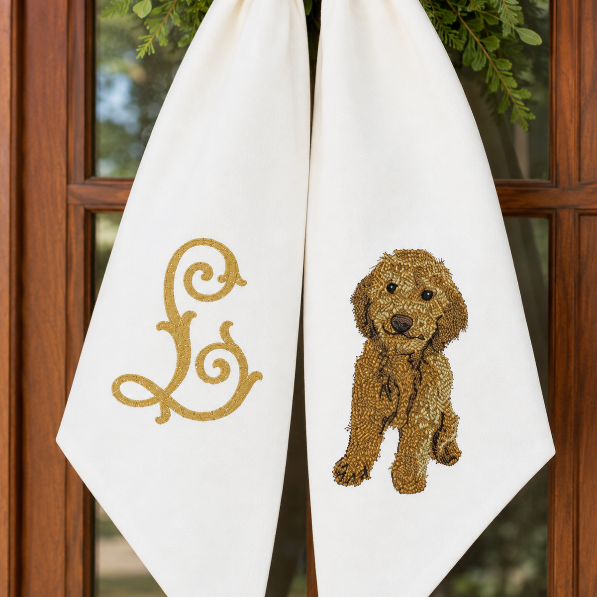 Personalized Goldendoodle Wreath Sash with Monogram