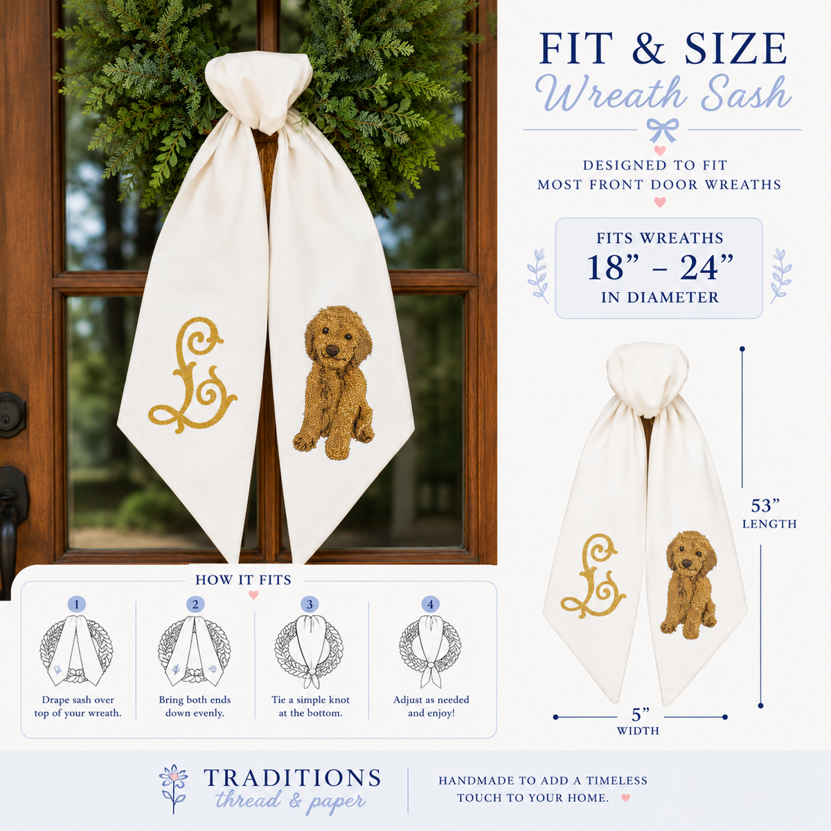 Personalized Goldendoodle Wreath Sash with Monogram