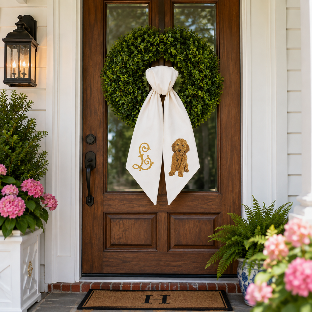 Personalized Goldendoodle Wreath Sash with Monogram
