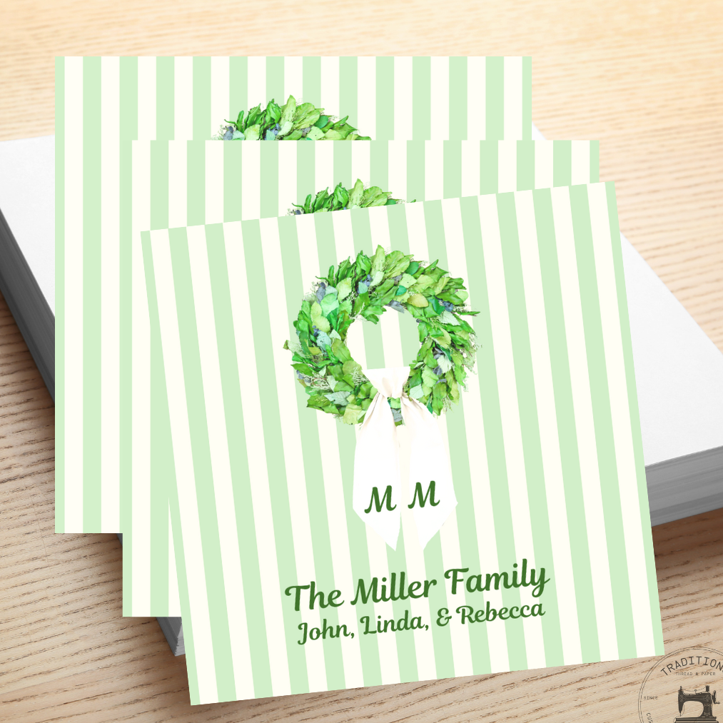 Personalized Family Calling Cards – Wreath Monogram Design