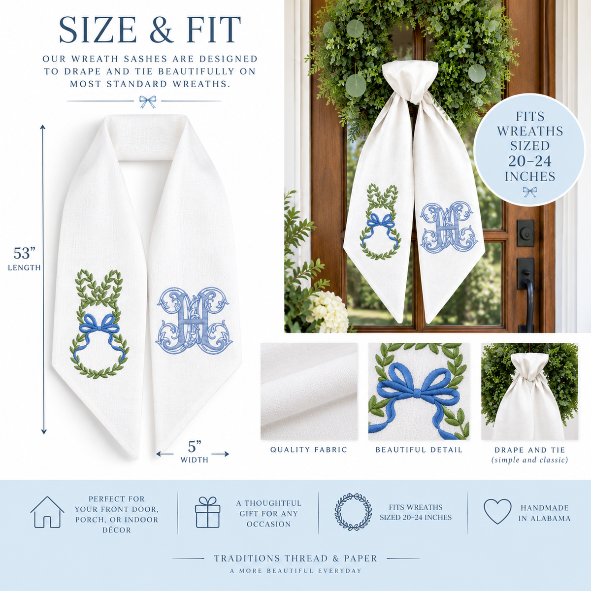 Personalized Greenery Bunny Wreath Sash – Monogrammed Spring & Easter Door Décor