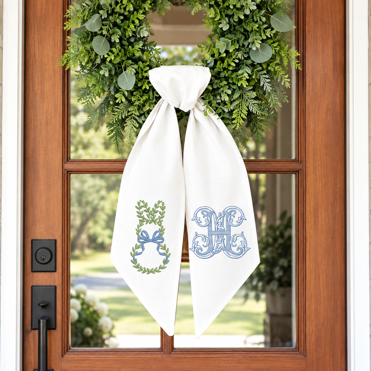 Personalized Greenery Bunny Wreath Sash – Monogrammed Spring & Easter Door Décor