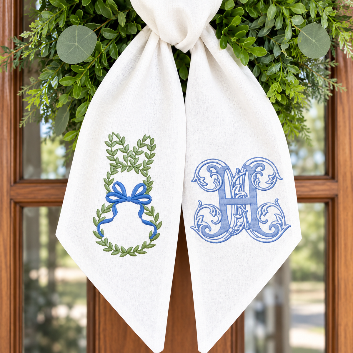 Personalized Greenery Bunny Wreath Sash – Monogrammed Spring & Easter Door Décor