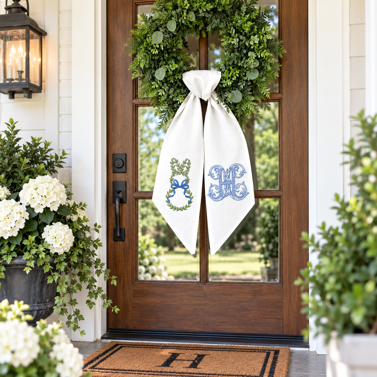 Personalized Greenery Bunny Wreath Sash – Monogrammed Spring & Easter Door Décor