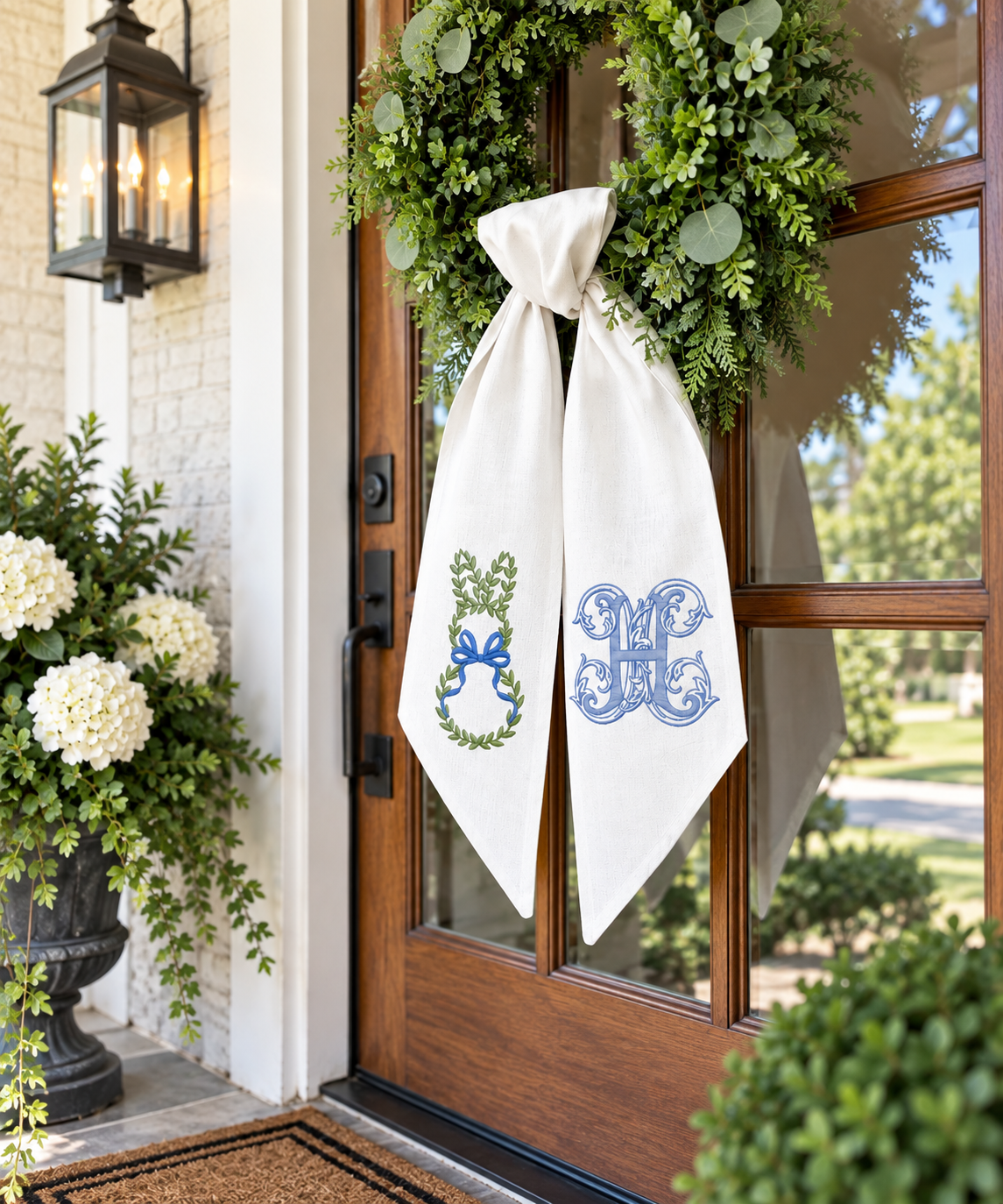 Personalized Greenery Bunny Wreath Sash – Monogrammed Spring & Easter Door Décor